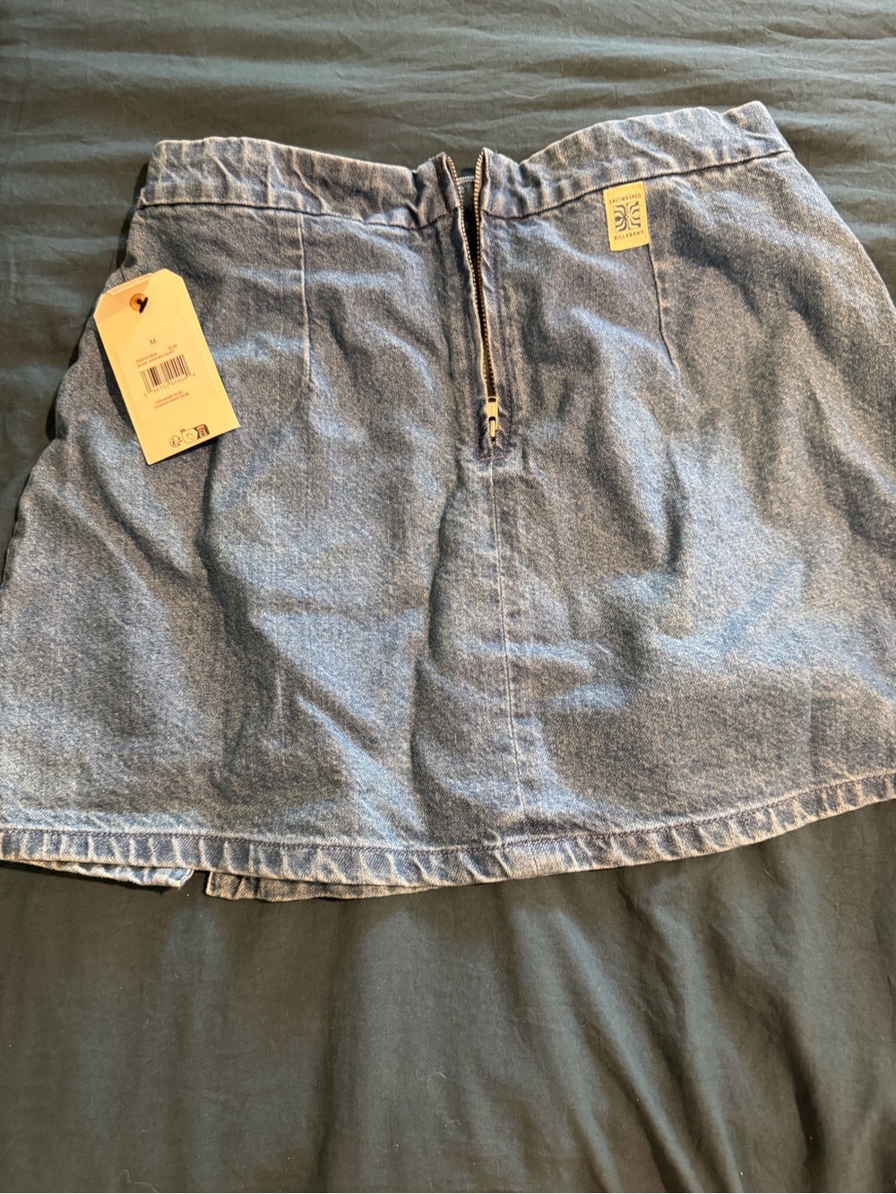 Billabong Light Blue Denim Mini Skirt with Front Zip